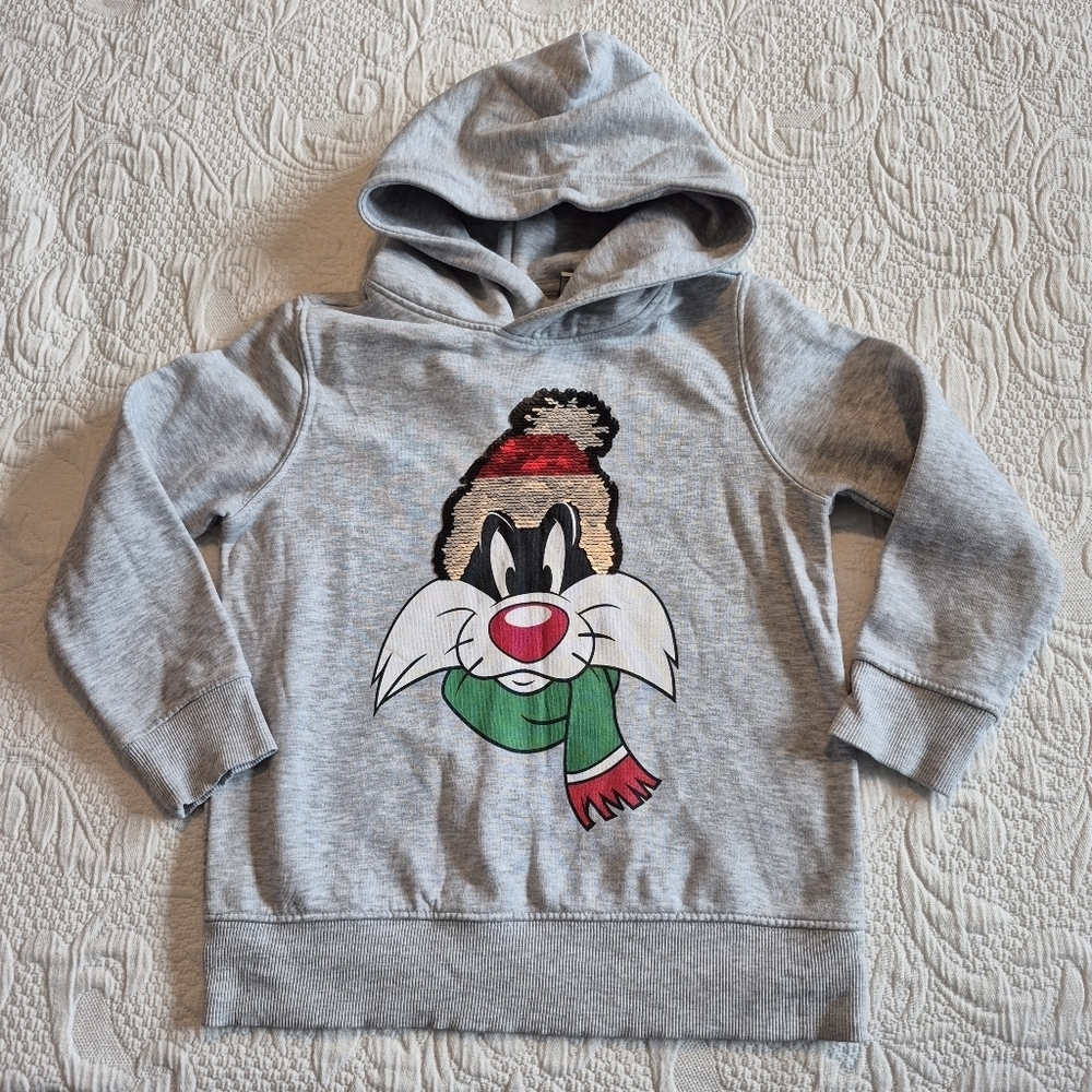 Zara x Looney Tunes girls or boys size 7 sequin flip hat gray hoodie VGUC